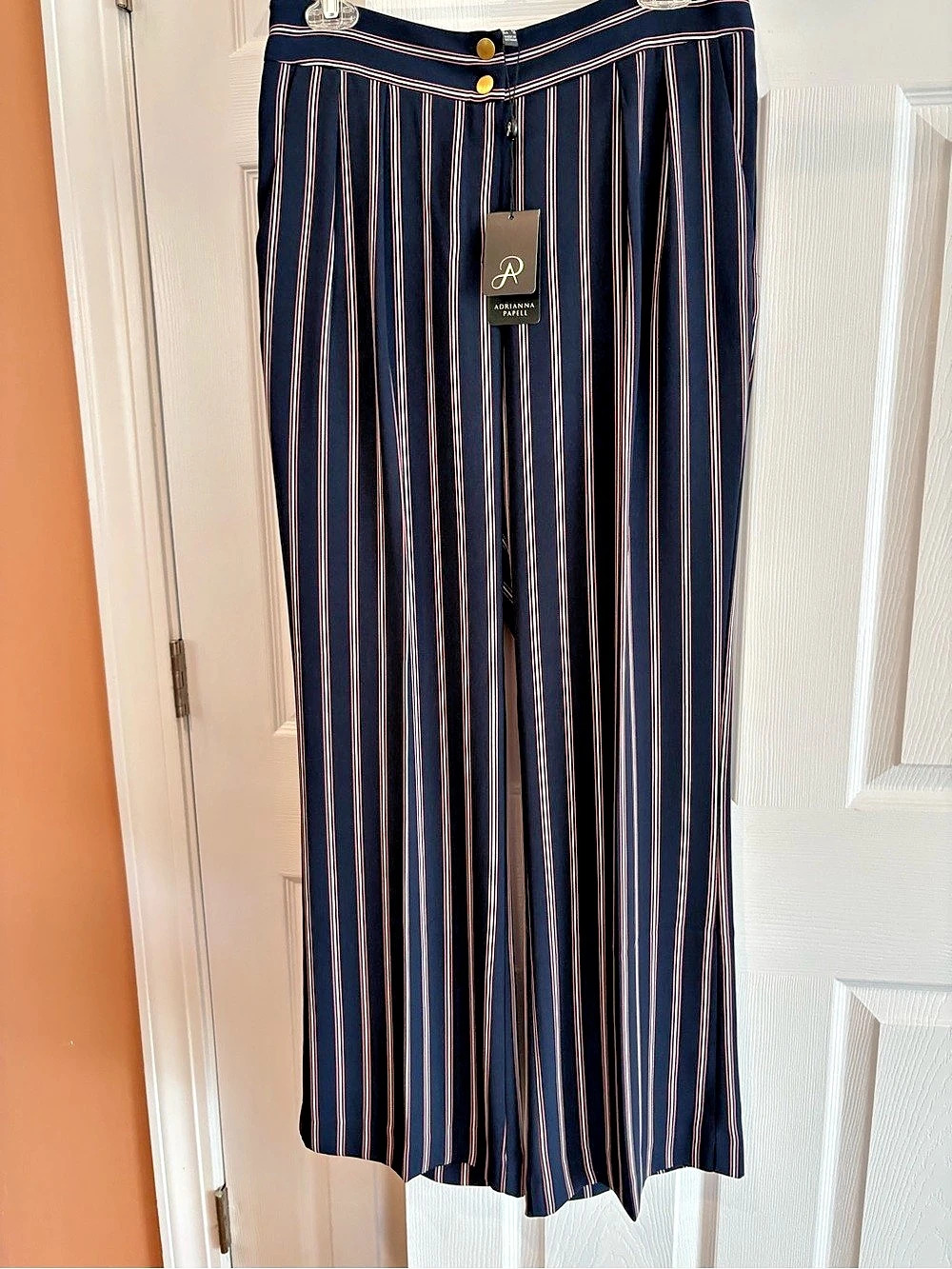 Adrianna Papell Wide Leg Soft Pant Striped Wide Leg Pants in Blue & Pink Size 6